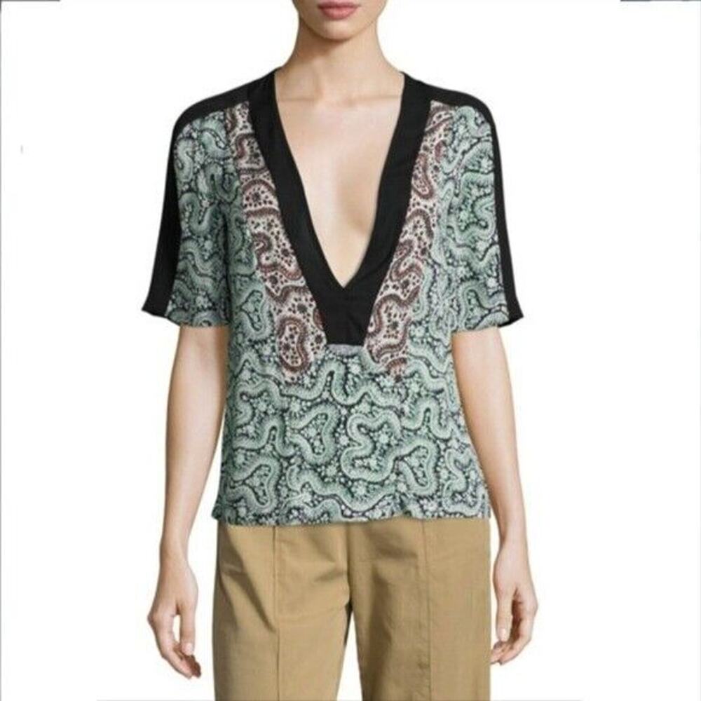 ALC Women Sheer Silk Floral Blouse Top 2 Boho Chic Modern Resort Casual Minimal